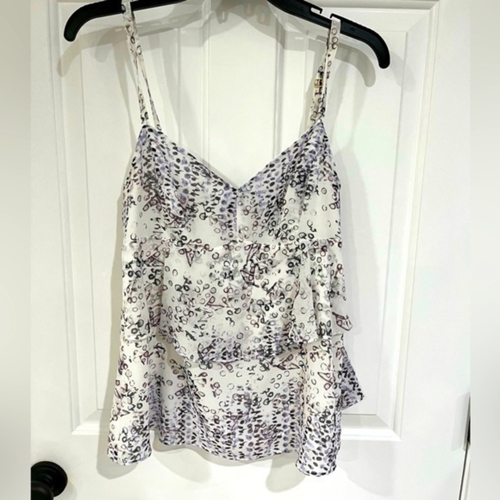 Cabi black and white / purple dots tiered / layered top cami/ sz Small